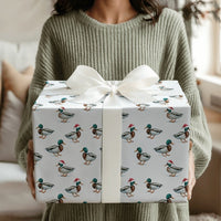 Santa Duck Gift Wrap, Mallard Duck Christmas Wrapping Paper, Watercolor Bird Wrapping Paper, Nature Lover Holiday Gift Wrap Roll