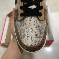Low Top Sneakers, White Brown Colorway, Snake Pattern, Lace Up Design, Casual Gift for Sneaker Fans