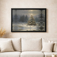 Snowy Landscape Canvas Print, Winter Forest Christmas Tree Wall Art, Rustic Holiday Poster, Digital Download Home Decor