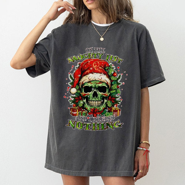Humorous Christmas Skull Graphic Tee, Naughty List Skull T-Shirt, Edgy Holiday T-Shirt, Retro Xmas Tee, Alternative Gothic Ch