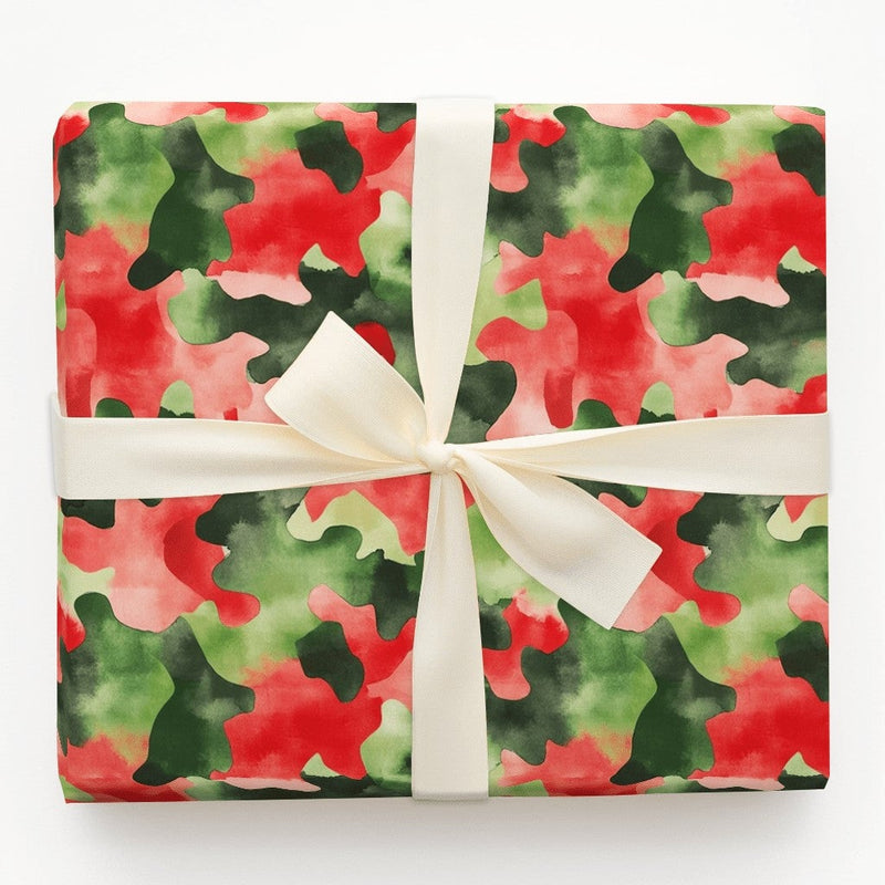 Watercolor Camouflage Gift Wrap, Christmas Camo Wrapping Paper, Red and Green Camo Wrapping Paper, Holiday Present Paper, Xmas Gift Wrap