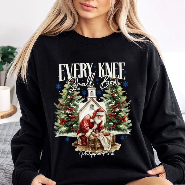 Religious Christmas Crewneck, Santa Kneeling Before Baby Jesus Sweatshirt, Christian Faith Holiday Sweater, Nativity Graphic 