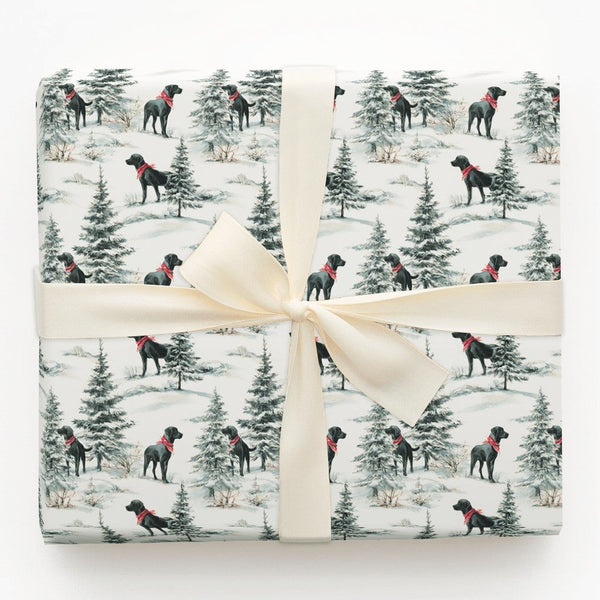 Winter Forest Dog Gift Wrap, Watercolor Black Lab Christmas Wrapping Paper, Red Bandana Xmas Wrapping Paper, Pet Lover Holida