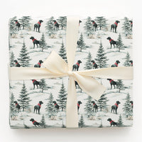 Winter Forest Dog Gift Wrap, Watercolor Black Lab Christmas Wrapping Paper, Red Bandana Xmas Wrapping Paper, Pet Lover Holiday Gift Wrap