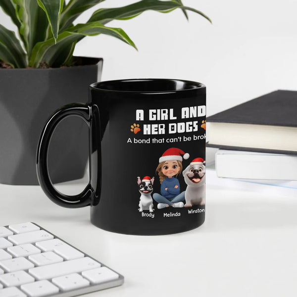 Adorable Pet Lover Ceramic Coffee Mug, Girl and Her Dog Christmas Holiday Mug, Winter Cartoon Dog Mom Coffee Cup, Festive Hol