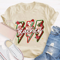 Festive Vibes Holiday Graphic Tee, Teacher Christmas T-Shirt, Adorable School Educator Xmas Shirt, Winter Break Teacher T-Shirt Present