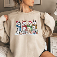 Adorable Festive Dog Lover Sweater, Husky Christmas Sweatshirt, Winter Siberian Husky Holiday Crewneck, Christmas Dog Owner Pullover Present