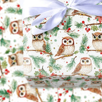 Woodland Bird Gift Wrap, Watercolor Owl Wrapping Paper, White Holiday Wrapping Paper, Nature Lover Gift Wrap, Christmas Wrapping Paper Roll