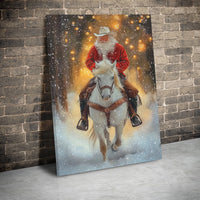 Western Christmas Canvas Print, Cowboy Santa Claus Canvas Art, Rustic Holiday Canvas Decor, Farmhouse Xmas Wall Art, Country Holiday Present
