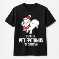 Humorous Pitbull Holiday T-Shirt, Pittiepotamus Christmas Shirt, Adorable Dog Lover Graphic Tee, Pitbull Mom Dad Xmas Shirt, Winter Holiday Present