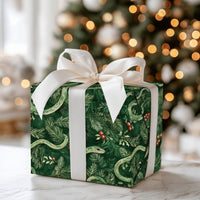 Watercolor Pine Berry Gift Wrap, Green Snake Christmas Wrapping Paper, Botanical Snake Wrapping Paper, Unique Winter Holiday Gift Wrap Roll