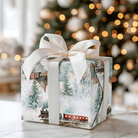 Vintage Winter Landscape Gift Wrap, Steam Train Wrapping Paper, Watercolor Locomotive Present Paper, Nostalgic Christmas Holiday Gift Wrap