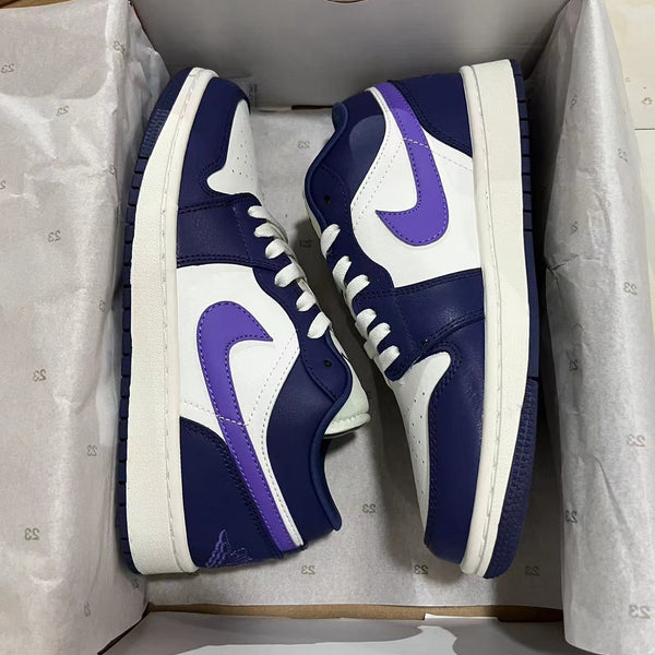 Low Top Sneakers, White Purple Colorway, Lace Up Design, Casual Gift for Sneaker Fans