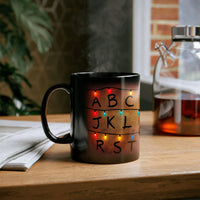 Festive Holiday String Lights Ceramic Mug, Christmas Lights Alphabet Mug, Merry Teacher Christmas Coffee Mug, Adorable Winter Tea Cup Present