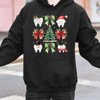 Holiday Dentist Graphic Hoodie, Adorable Tooth Dental Christmas Hoodie, Dental Hygienist Xmas Sweatshirt, Dental Assistant Holiday Pullover