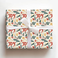 Poinsettia Floral Holiday Gift Wrap, Joy Christmas Wrapping Paper, Festive Typography Wrapping Paper, Xmas Present Wrap