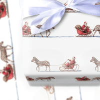 Santa Sleigh Zebra Holiday Gift Wrap, Zebra Sleigh Christmas Wrapping Paper, Whimsical Safari Wrapping Paper, Humorous Xmas Gift Wrap Roll