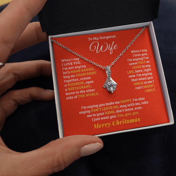 Romantic Message Card Pendant Necklace, To My Wife Christmas Necklace, 14k White Gold Jewelry, Holiday Christmas Present for 