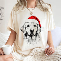 Santa Hat Dog Christmas Shirt, Golden Retriever Christmas T-Shirt, Adorable Dog Lover Christmas Tee, Festive Pet Owner Graphic Shirt, Xmas Present