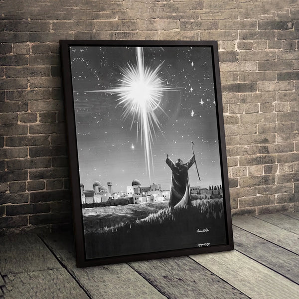 Nativity Shepherd Wall Art, Star of Bethlehem Canvas Art, Black and White Christmas Wall Decor, Christian Art Printable Digit