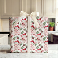 Adorable Watercolor Piglet Gift Wrap, Santa Hat Pig Wrapping Paper, Festive Animal Christmas Wrapping Paper, Whimsical Holiday Present Gift Wrap