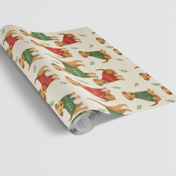 Adorable Holiday Dog Gift Wrap, Airedale Terrier Wrapping Paper, Festive Puppy Wrapping Paper, Dog Lover Christmas Gift Wrap 
