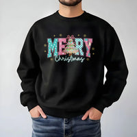 Retro Coquette Christmas Tree Sweatshirt, Merry Christmas Sweatshirt, Preppy Holiday Graphic Crewneck, Adorable Winter Christmas Sweatshirt