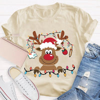 Festive Lights Elk Shirt, Christmas Elk T-Shirt, Holiday Reindeer Tee, Adorable Winter Graphic Tee, Xmas Holiday Apparel Present