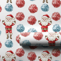 Pom-Poms Holiday Gift Wrap, Cheering Santa Claus Wrapping Paper, Adorable Santa Christmas Wrapping Paper, Festive Xmas Gift Wrap Roll for Kids