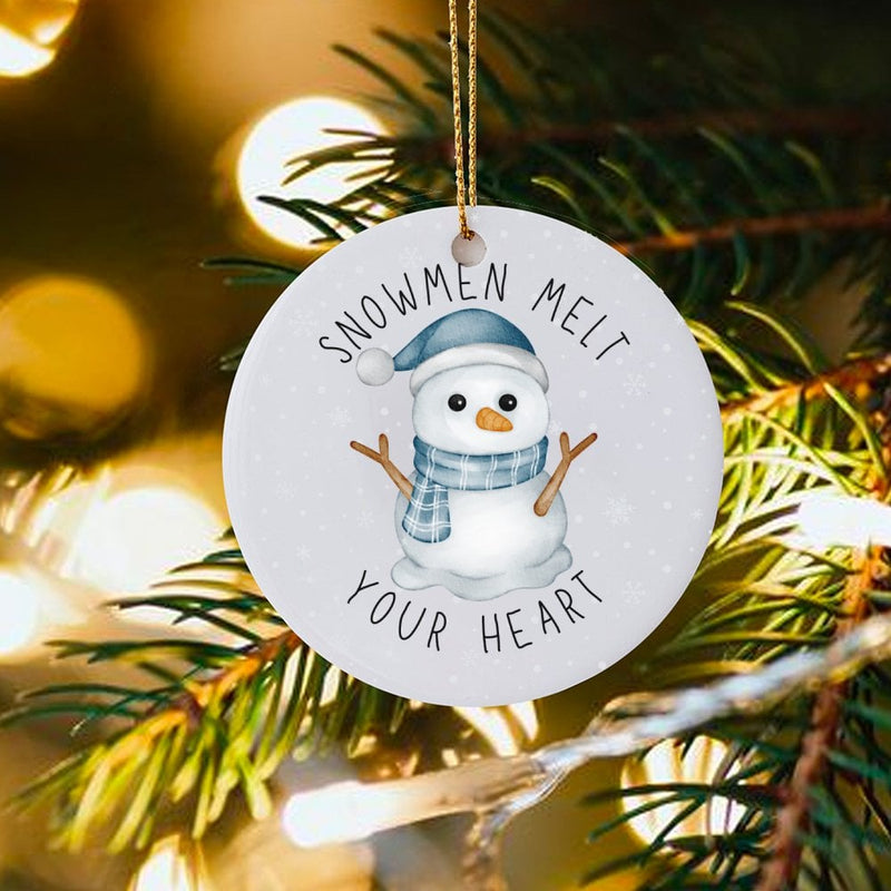 Adorable Snowman Christmas Ornament, Snowmen Melt Your Heart Ornament, Winter Holiday Ceramic Ornament, Festive Tree Decor Keepsake Present