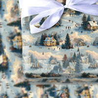 Snowy Christmas Wrapping Paper, Winter Village Wrapping Paper, Comfy Winter Town Gift Wrap, Nostalgic Holiday Wrapping Paper Roll