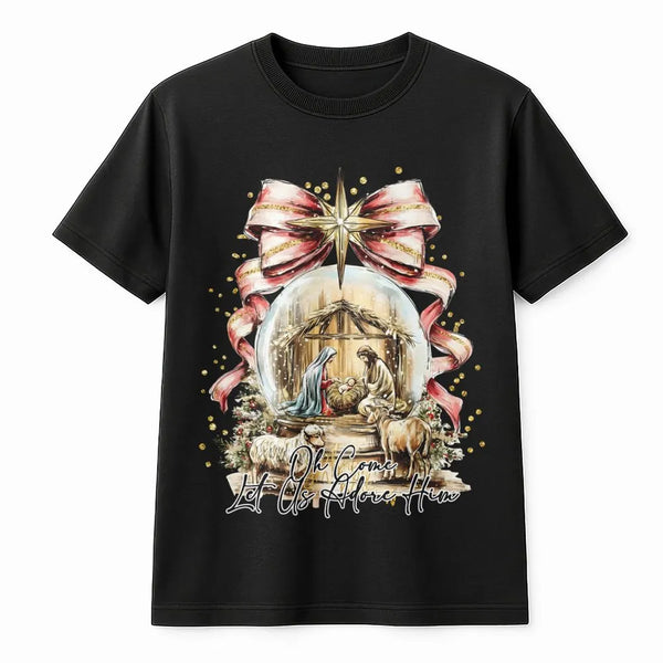 Oh Come Let Us Adore Him T-Shirt, Nativity Scene T-Shirt, Christian Christmas Graphic Tee, Holy Family Faith Shirt, Holiday C