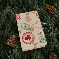 Festive Postal Stamp Holiday Gift Wrap, Vintage Christmas Wrapping Paper, Retro Postage Wrapping Paper Roll, Xmas Gift Wrap Paper Roll