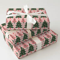 Modern Pastel Gift Wrap, Pink Christmas Tree Wrapping Paper, Green Tree Pattern Wrapping Paper, Adorable Xmas Gift Wrap, Holiday Wrapping Paper
