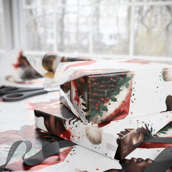 Watercolor African American Santa Gift Wrap, Black Man Santa Wrapping Paper, Black Santa Wrapping Paper, Holiday Christmas Gi