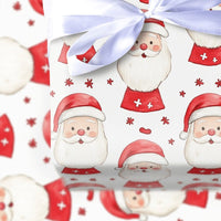 Watercolor Santa Wrapping Paper, Adorable Santa Claus Wrapping Paper, Holiday Snowflake Gift Wrap, Whimsical Christmas Present Wrapping Paper