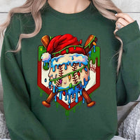 Drip Santa Hat Graphic Sweater, Christmas Baseball Sweatshirt, Holiday Baseball Player Crewneck, Festive Sports Fan Xmas Pullover