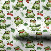 Holly Berry Animal Gift Wrap Roll, Adorable Frog Christmas Wrapping Paper, Whimsical Holiday Wrapping Paper, Adorable Amphibian Kids Gift Wrap