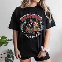 Humorous Slinky Spring Dog Holiday Tee, Dashing Through the Snow Christmas T-Shirt, Retro Movie Dog Graphic Shirt, Xmas Humor Top