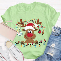 Festive Lights Elk Shirt, Christmas Elk T-Shirt, Holiday Reindeer Tee, Adorable Winter Graphic Tee, Xmas Holiday Apparel Present