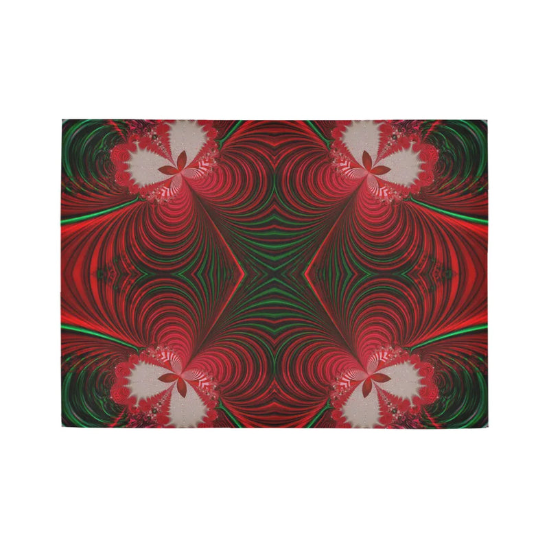 Red Green Holiday Runner Rug, Christmas Fractal Butterfly Runner Rug, Abstract Butterfly Floor Mat, Xmas Hallway Runner Rug, Festive Decor