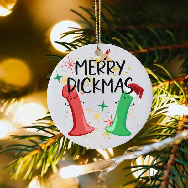 Humorous Naughty Holiday Ornament, Merry Dickmas Christmas Ornament, Ceramic Xmas Tree Ornament, Adult Humor Secret Santa Pre