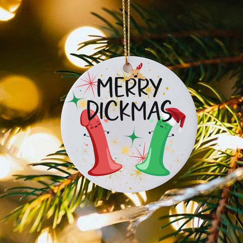Humorous Naughty Holiday Ornament, Merry Dickmas Christmas Ornament, Ceramic Xmas Tree Ornament, Adult Humor Secret Santa Present, Gag Keepsake