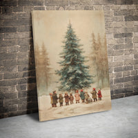 Winter Forest Scene Canvas Print, Vintage Christmas Tree Canvas Wall Art, Nostalgic Holiday Canvas Decor, Rustic Xmas Wall Art Present
