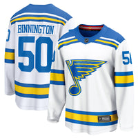 St. Louis Blues Jordan Binnington White Away Breakaway Player Jersey