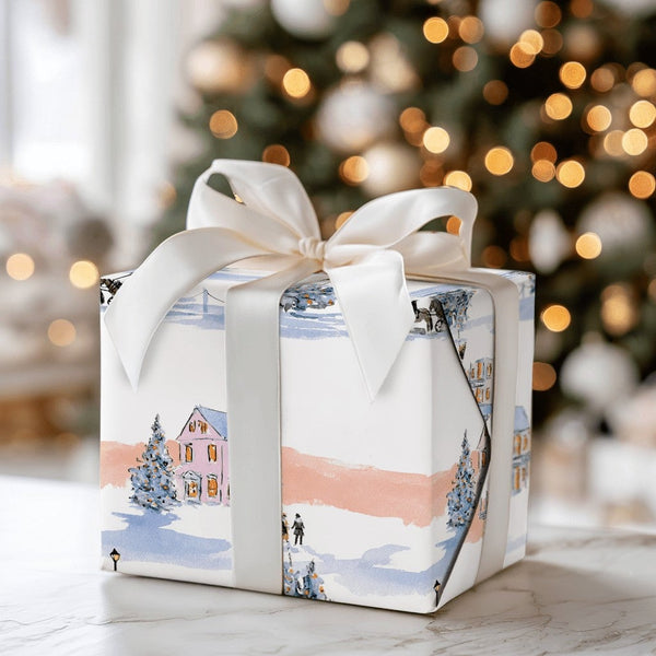 Watercolor Horse Carriage Gift Wrap, Victorian Winter Village Wrapping Paper, Vintage Holiday Wrapping Paper, Christmas Villa