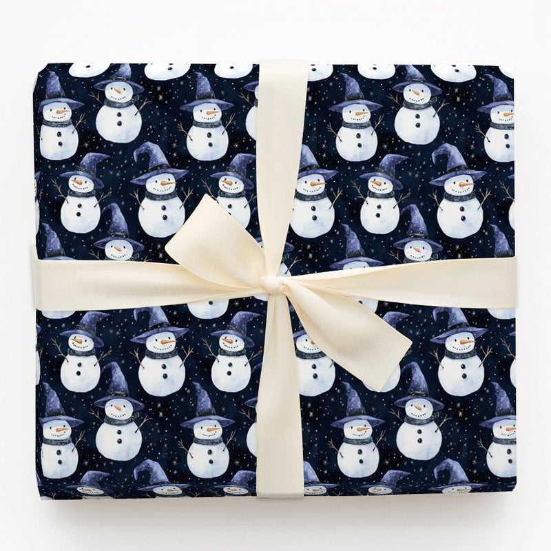 Magical Starry Night Gift Wrap, Wizard Snowman Wrapping Paper, Adorable Watercolor Snowman Gift Wrapping Paper, Holiday Christmas Present Wrap