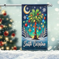 Palmetto Palm Tree Holiday Yard Flag, South Carolina Christmas Garden Flag, Double-Sided Coastal Winter Lawn Flag