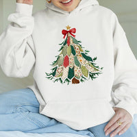 Quilted Style Holiday Graphic Sweatshirt, Patchwork Christmas Tree Hoodie, Comfy Rustic Pine Tree Pullover, Winter Aesthetic Hoodie