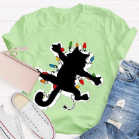 Adorable Holiday Kitty Graphic Tee, Cat Christmas Lights Shirt, Festive Winter Cat T-Shirt, Merry Catmas Animal Lover Shirt, Xmas Holiday Present